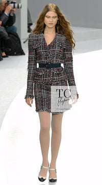 CHANEL 08A Red Navy Cotton Silk Lesage Tweed Jacket Skirt Suit 36 38 シャネル レッド ネイビー コットン シルク ルサージュ ツイード ジャケット スカート スーツ 即発