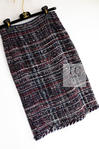CHANEL 08A Red Navy Cotton Silk Lesage Tweed Jacket Skirt Suit 36 38 シャネル レッド ネイビー コットン シルク ルサージュ ツイード ジャケット スカート スーツ 即発