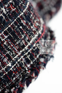 CHANEL 08A Red Navy Cotton Silk Lesage Tweed Jacket Skirt Suit 36 38 シャネル レッド ネイビー コットン シルク ルサージュ ツイード ジャケット スカート スーツ 即発