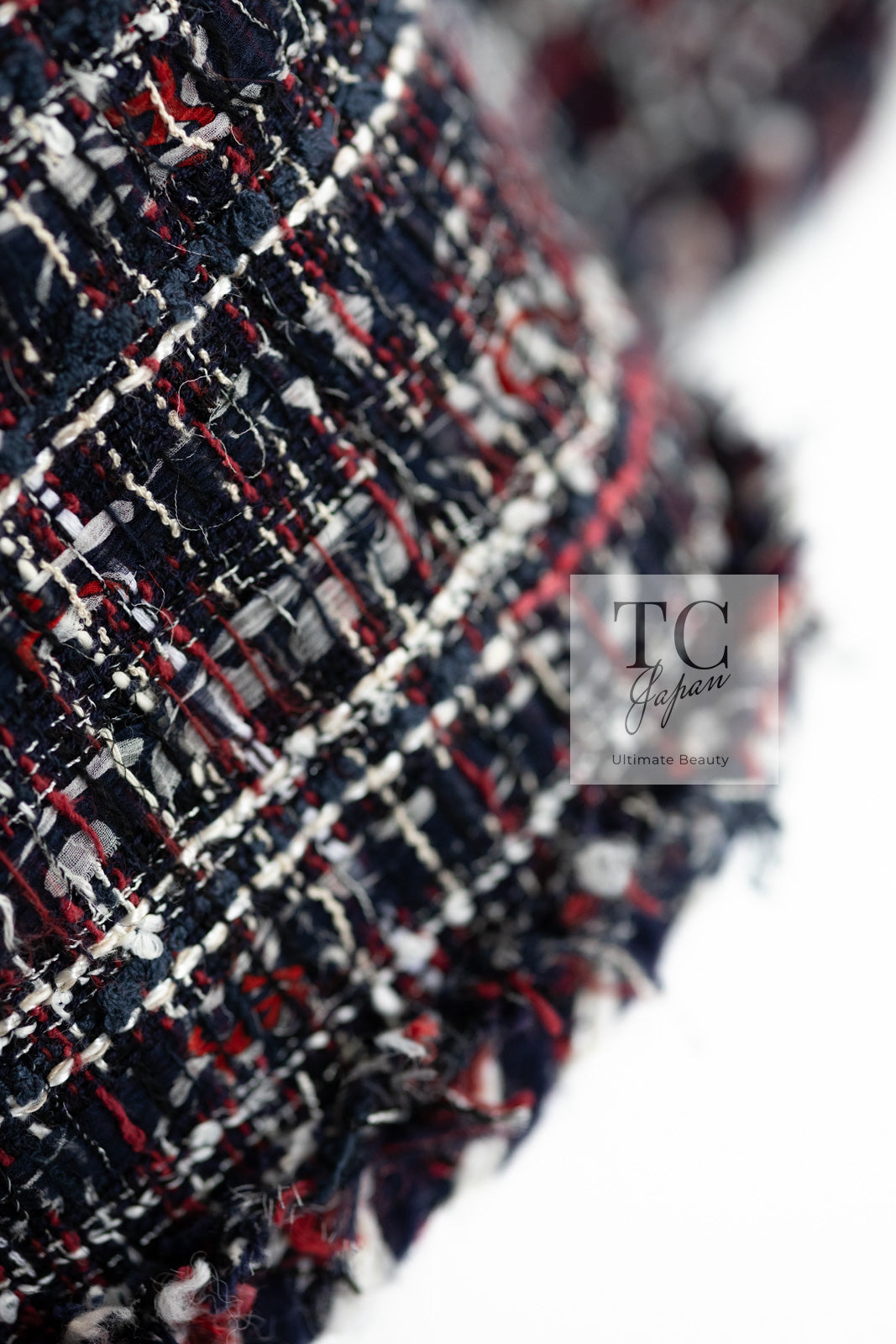 CHANEL 08A Red Navy Cotton Silk Lesage Tweed Jacket Skirt Suit 36 38 シャネル レッド ネイビー コットン シルク ルサージュ ツイード ジャケット スカート スーツ 即発