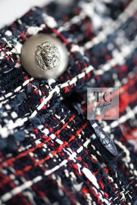 CHANEL 08A Red Navy Cotton Silk Lesage Tweed Jacket Skirt Suit 36 38 シャネル レッド ネイビー コットン シルク ルサージュ ツイード ジャケット スカート スーツ 即発