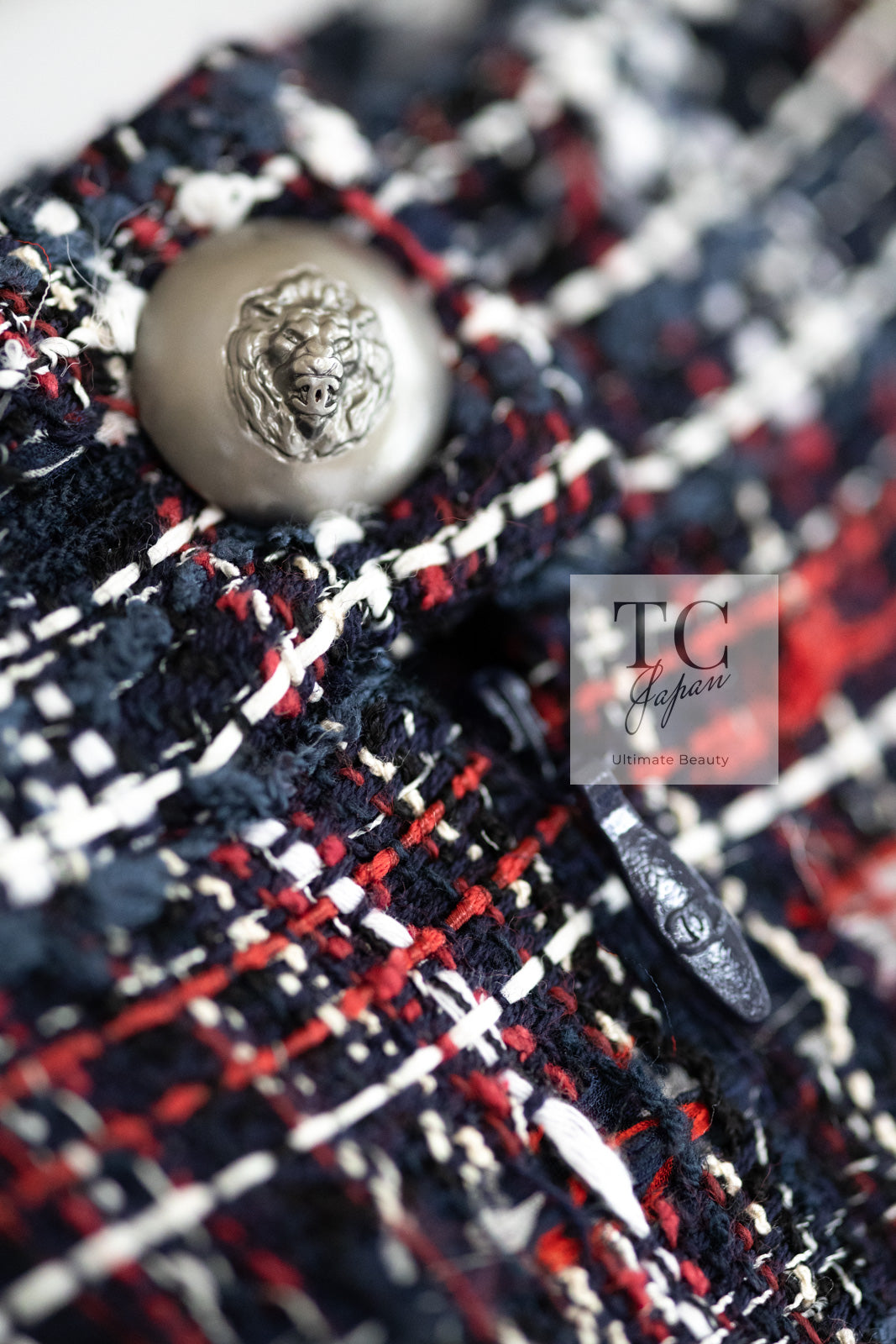 CHANEL 08A Red Navy Cotton Silk Lesage Tweed Jacket Skirt Suit 36 38 シャネル レッド ネイビー コットン シルク ルサージュ ツイード ジャケット スカート スーツ 即発