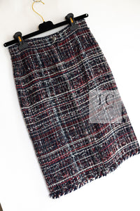 CHANEL 08A Red Navy Cotton Silk Lesage Tweed Jacket Skirt Suit 36 38 シャネル レッド ネイビー コットン シルク ルサージュ ツイード ジャケット スカート スーツ 即発