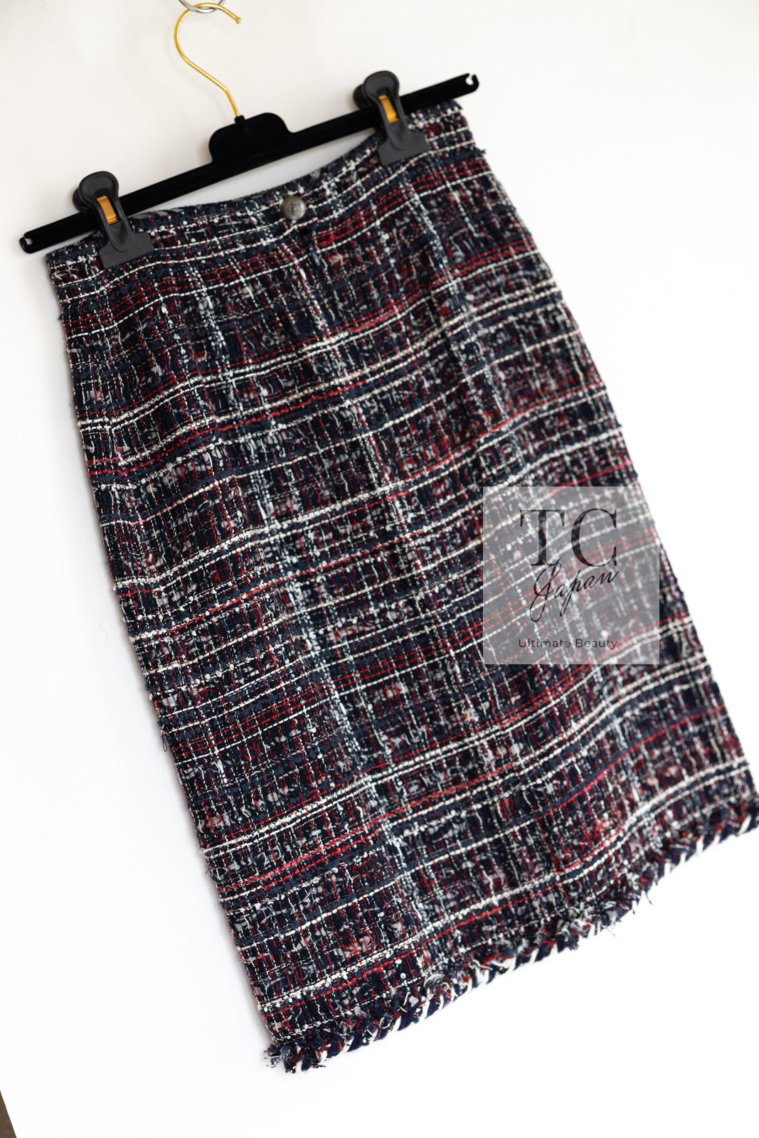 CHANEL 08A Red Navy Cotton Silk Lesage Tweed Jacket Skirt Suit 36 38 シャネル レッド ネイビー コットン シルク ルサージュ ツイード ジャケット スカート スーツ 即発