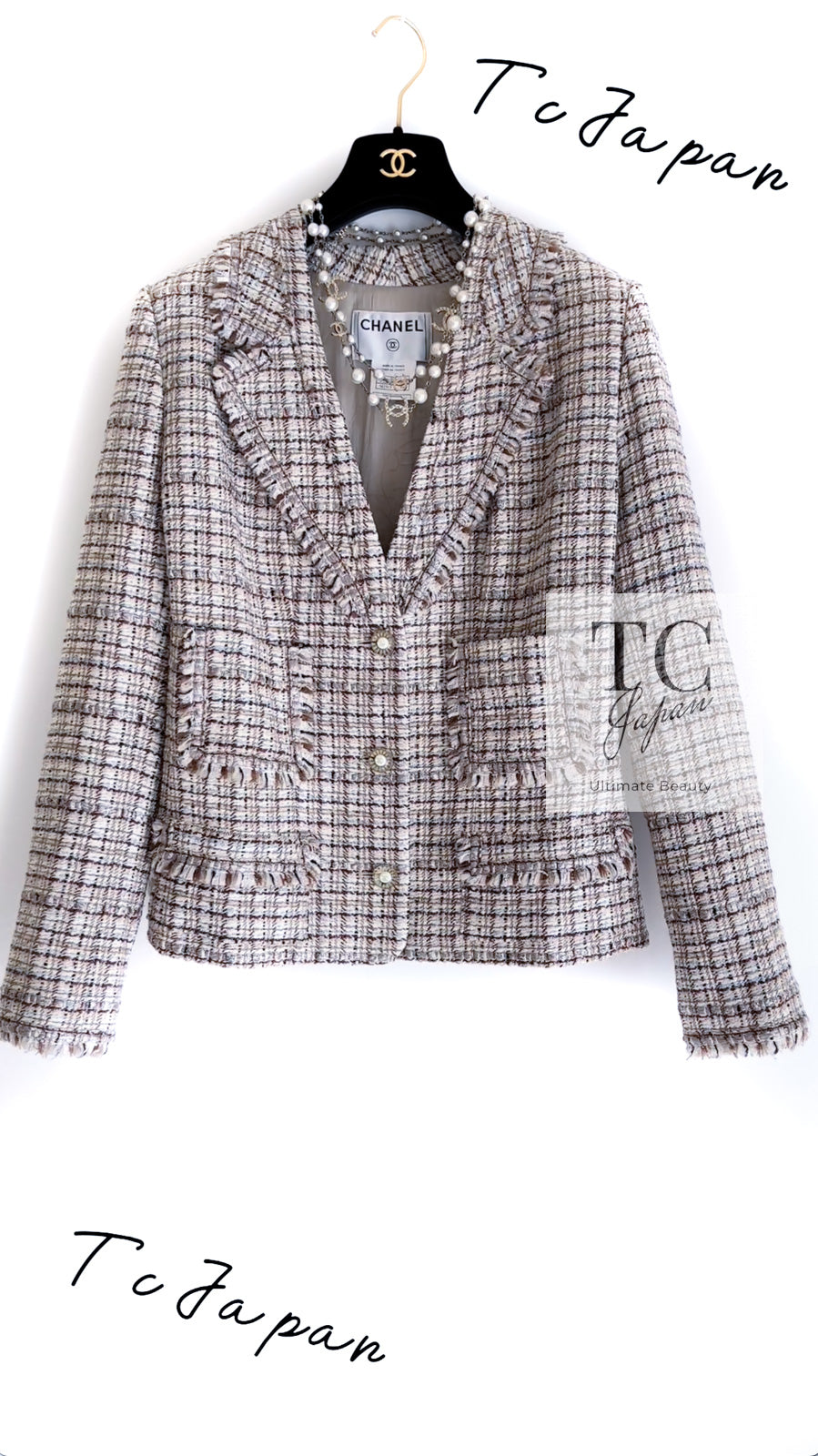 シャネル ジャケット CHANEL ベージュ ブラウン アイボリー シルク 
