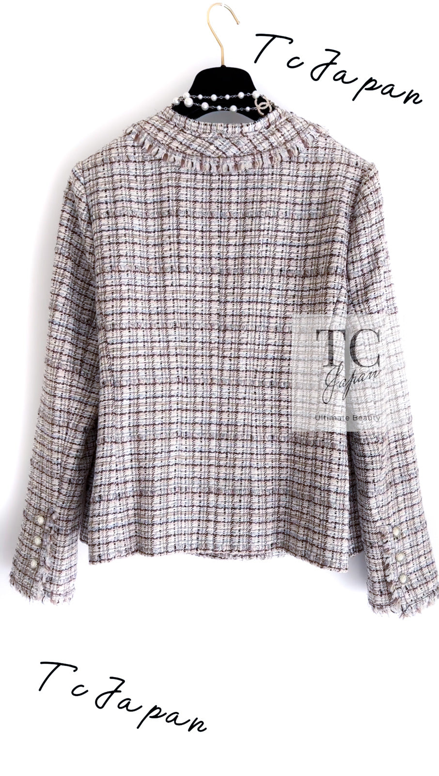 CHANEL 04S Beige Brown Ivory Silk Wool Tweed Jacket 38 シャネル ベージュ ブラウン アイボリー シルク ウール ツイード ジャケット 即発