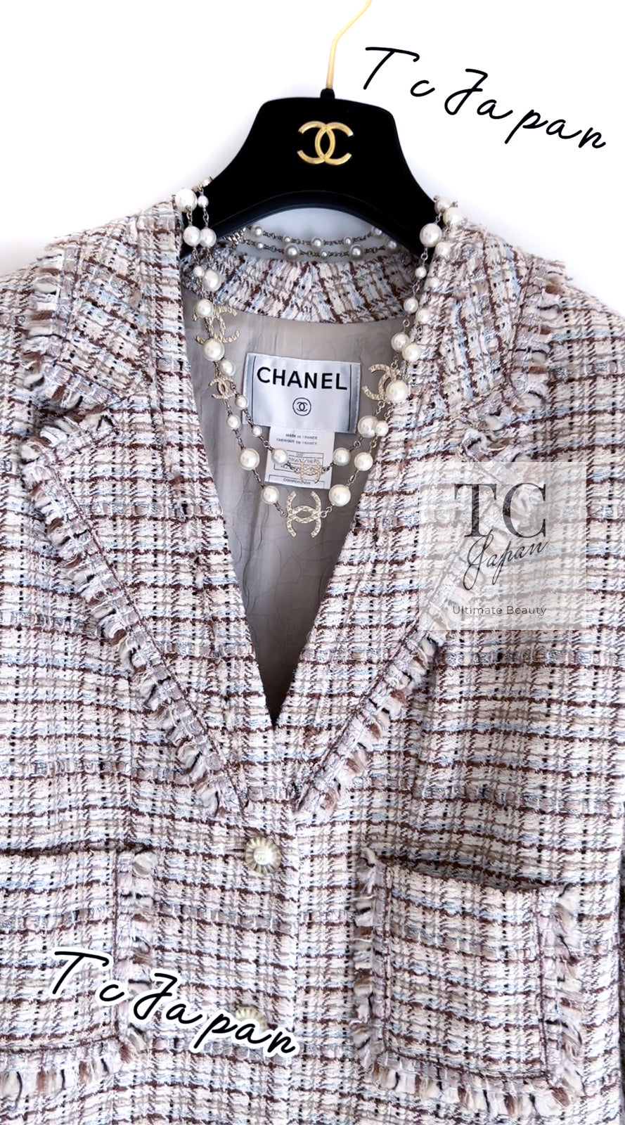CHANEL 04S Beige Brown Ivory Silk Wool Tweed Jacket 38 シャネル ベージュ ブラウン アイボリー シルク ウール ツイード ジャケット 即発