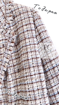 CHANEL 04S Beige Brown Ivory Silk Wool Tweed Jacket 38 シャネル ベージュ ブラウン アイボリー シルク ウール ツイード ジャケット 即発