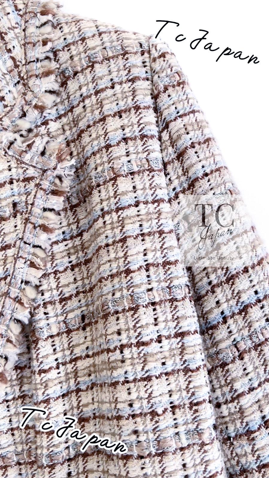 CHANEL 04S Beige Brown Ivory Silk Wool Tweed Jacket 38 シャネル ベージュ ブラウン アイボリー シルク ウール ツイード ジャケット 即発