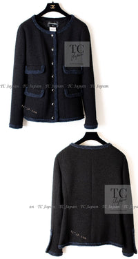 CHANEL 13A Little Black Jacket Navy Braid Trim Wool Silk Tweed 36 38 40 シャネル リトル ブラック ジャケット ネイビー ブレイド トリム ウール シルク ツイード 女優 チェ・ジュウ 即発