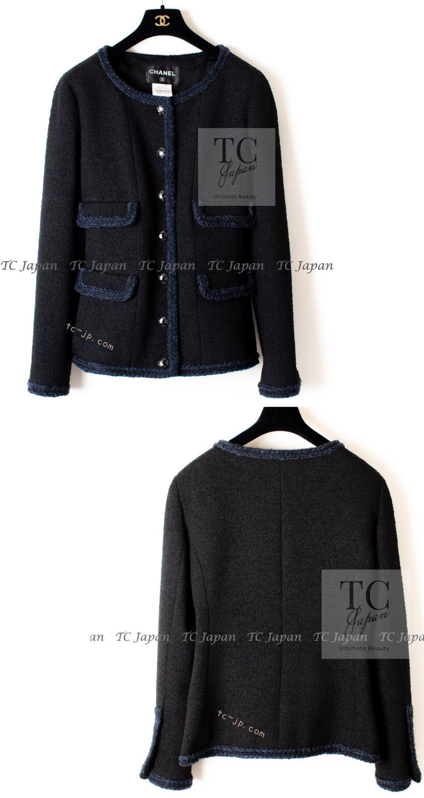CHANEL 13A Little Black Jacket Navy Braid Trim Wool Silk Tweed 36 38 40 シャネル リトル ブラック ジャケット ネイビー ブレイド トリム ウール シルク ツイード 女優 チェ・ジュウ 即発