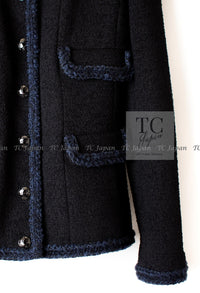 CHANEL 13A Little Black Jacket Navy Braid Trim Wool Silk Tweed 36 38 40 シャネル リトル ブラック ジャケット ネイビー ブレイド トリム ウール シルク ツイード 女優 チェ・ジュウ 即発