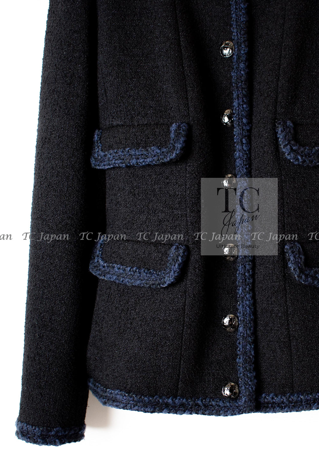 CHANEL 13A Little Black Jacket Navy Braid Trim Wool Silk Tweed 36 38 40 シャネル リトル ブラック ジャケット ネイビー ブレイド トリム ウール シルク ツイード 女優 チェ・ジュウ 即発