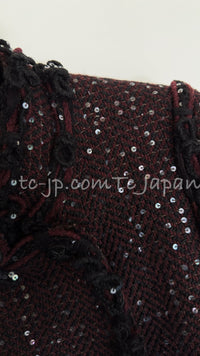 CHANEL 07PF Plum Burgundy Sequin Tweed Jacket Coat Skirt Suit 38 40 シャネル プラム バーガンディー スパンコール ツイード ジャケット コート スカート スーツ 即発