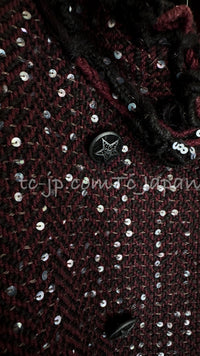 CHANEL 07PF Plum Burgundy Sequin Tweed Jacket Coat Skirt Suit 38 40 シャネル プラム バーガンディー スパンコール ツイード ジャケット コート スカート スーツ 即発