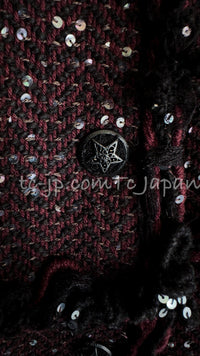 CHANEL 07PF Plum Burgundy Sequin Tweed Jacket Coat Skirt Suit 38 40 シャネル プラム バーガンディー スパンコール ツイード ジャケット コート スカート スーツ 即発
