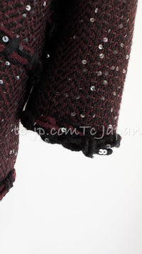 CHANEL 07PF Plum Burgundy Sequin Tweed Jacket Coat Skirt Suit 38 40 シャネル プラム バーガンディー スパンコール ツイード ジャケット コート スカート スーツ 即発