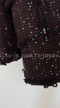 CHANEL 07PF Plum Burgundy Sequin Tweed Jacket Coat Skirt Suit 38 40 シャネル プラム バーガンディー スパンコール ツイード ジャケット コート スカート スーツ 即発