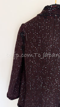 CHANEL 07PF Plum Burgundy Sequin Tweed Jacket Coat Skirt Suit 38 40 シャネル プラム バーガンディー スパンコール ツイード ジャケット コート スカート スーツ 即発