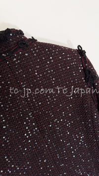 CHANEL 07PF Plum Burgundy Sequin Tweed Jacket Coat Skirt Suit 38 40 シャネル プラム バーガンディー スパンコール ツイード ジャケット コート スカート スーツ 即発