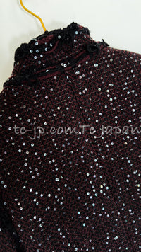 CHANEL 07PF Plum Burgundy Sequin Tweed Jacket Coat Skirt Suit 38 40 シャネル プラム バーガンディー スパンコール ツイード ジャケット コート スカート スーツ 即発