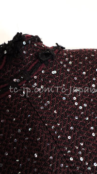 CHANEL 07PF Plum Burgundy Sequin Tweed Jacket Coat Skirt Suit 38 40 シャネル プラム バーガンディー スパンコール ツイード ジャケット コート スカート スーツ 即発