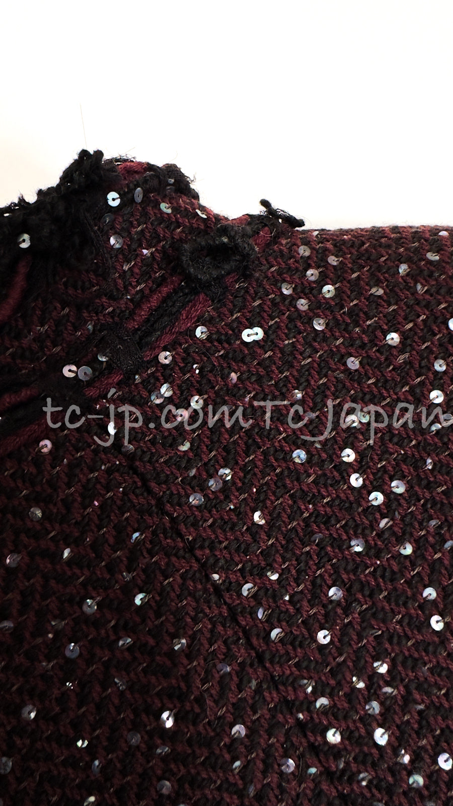 CHANEL 07PF Plum Burgundy Sequin Tweed Jacket Coat Skirt Suit 38 40 シャネル プラム バーガンディー スパンコール ツイード ジャケット コート スカート スーツ 即発