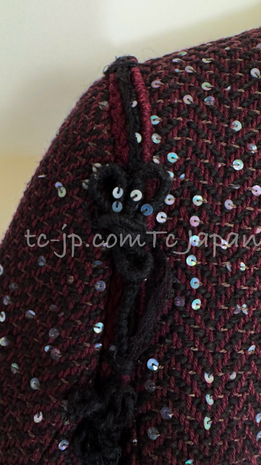 CHANEL 07PF Plum Burgundy Sequin Tweed Jacket Coat Skirt Suit 38 40 シャネル プラム バーガンディー スパンコール ツイード ジャケット コート スカート スーツ 即発