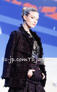 CHANEL 07PF Plum Burgundy Sequin Tweed Jacket Coat Skirt Suit 38 40 シャネル プラム バーガンディー スパンコール ツイード ジャケット コート スカート スーツ 即発