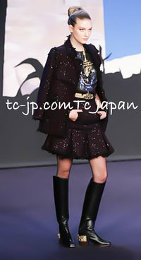 CHANEL 07PF Plum Burgundy Sequin Tweed Jacket Coat Skirt Suit 38 40 シャネル プラム バーガンディー スパンコール ツイード ジャケット コート スカート スーツ 即発