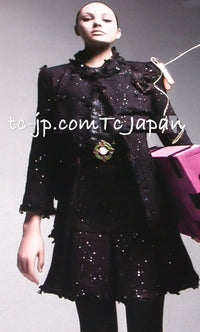 CHANEL 07PF Plum Burgundy Sequin Tweed Jacket Coat Skirt Suit 38 40 シャネル プラム バーガンディー スパンコール ツイード ジャケット コート スカート スーツ 即発