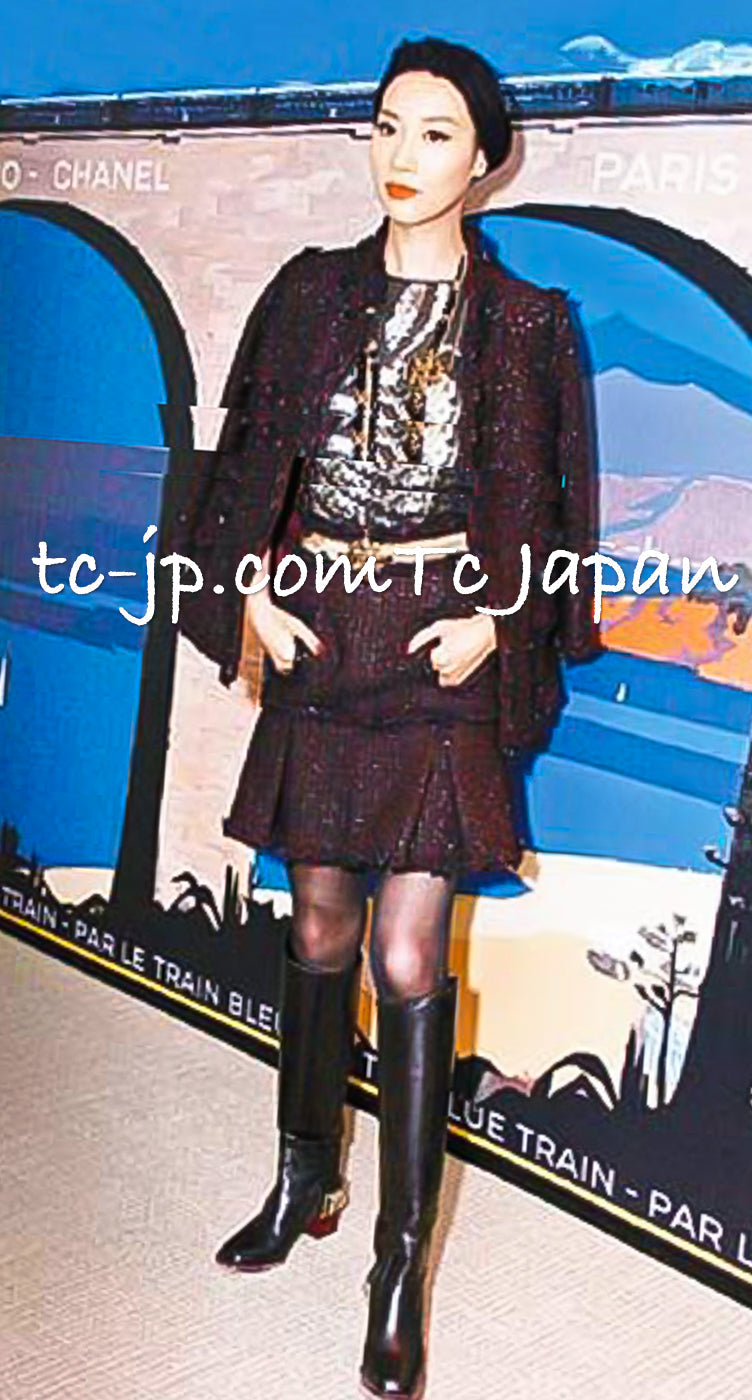 CHANEL 07PF Plum Burgundy Sequin Tweed Jacket Coat Skirt Suit 38 40 シャネル プラム バーガンディー スパンコール ツイード ジャケット コート スカート スーツ 即発