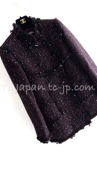 CHANEL 07PF Plum Burgundy Sequin Tweed Jacket Coat Skirt Suit 38 40 シャネル プラム バーガンディー スパンコール ツイード ジャケット コート スカート スーツ 即発