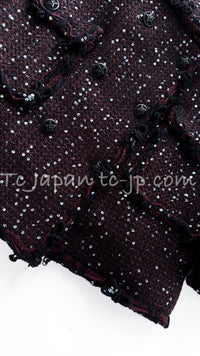 CHANEL 07PF Plum Burgundy Sequin Tweed Jacket Coat Skirt Suit 38 40 シャネル プラム バーガンディー スパンコール ツイード ジャケット コート スカート スーツ 即発
