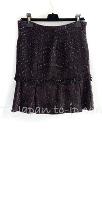 CHANEL 07PF Plum Burgundy Sequin Tweed Jacket Coat Skirt Suit 38 40 シャネル プラム バーガンディー スパンコール ツイード ジャケット コート スカート スーツ 即発