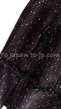 CHANEL 07PF Plum Burgundy Sequin Tweed Jacket Coat Skirt Suit 38 40 シャネル プラム バーガンディー スパンコール ツイード ジャケット コート スカート スーツ 即発