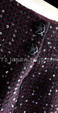 CHANEL 07PF Plum Burgundy Sequin Tweed Jacket Coat Skirt Suit 38 40 シャネル プラム バーガンディー スパンコール ツイード ジャケット コート スカート スーツ 即発