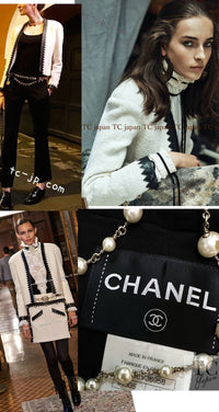 CHANEL 15PF Black Wool Mohair Leather Trim Collarless Jacket 34 シャネル ブラック ウール モヘア レザートリム ノーカラー ジャケット 即発