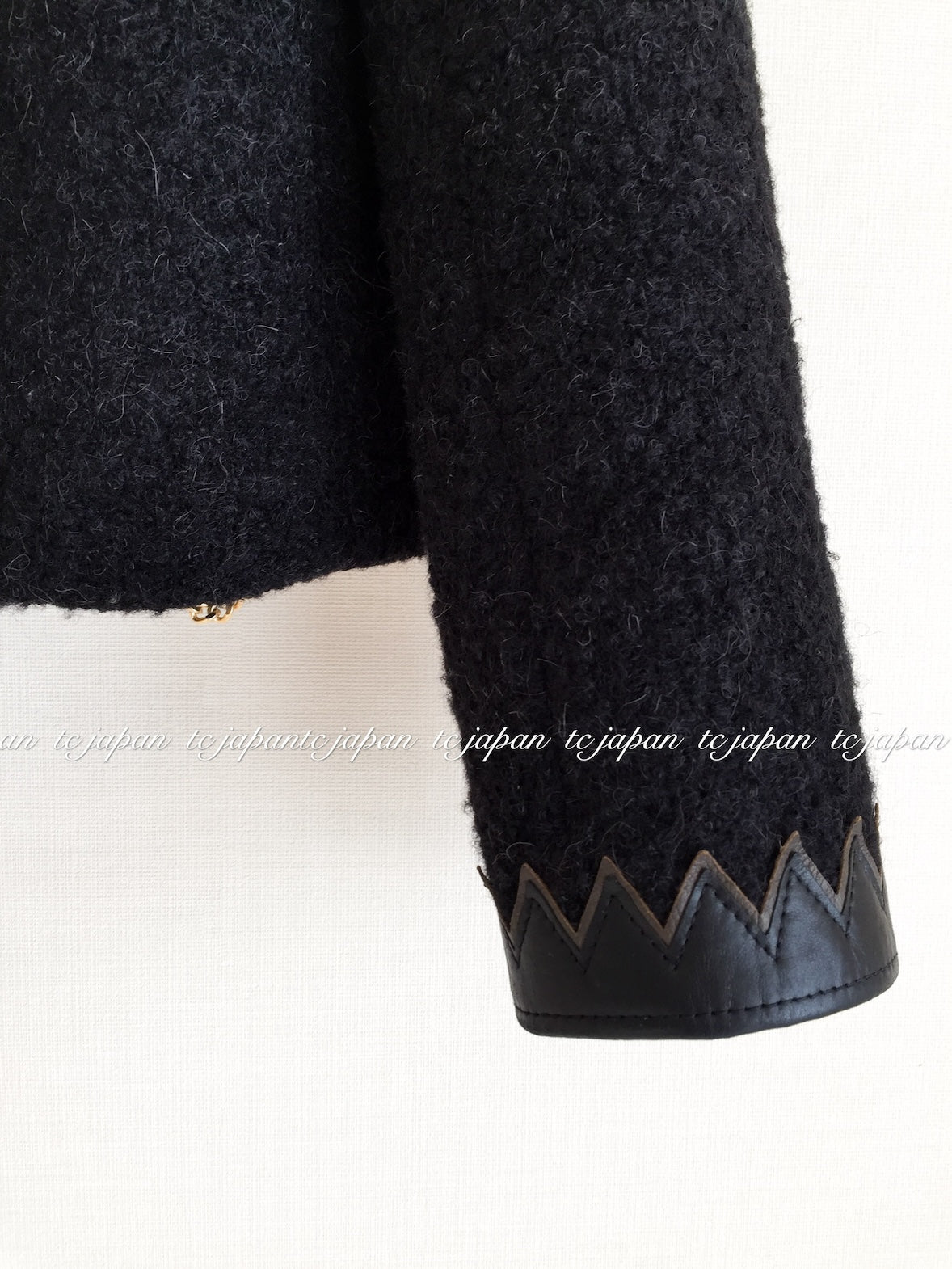 CHANEL 15PF Black Wool Mohair Leather Trim Collarless Jacket 34 シャネル ブラック ウール モヘア レザートリム ノーカラー ジャケット 即発