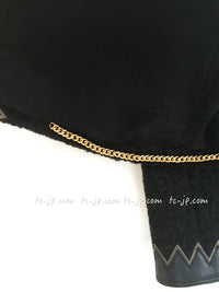CHANEL 15PF Black Wool Mohair Leather Trim Collarless Jacket 34 シャネル ブラック ウール モヘア レザートリム ノーカラー ジャケット 即発