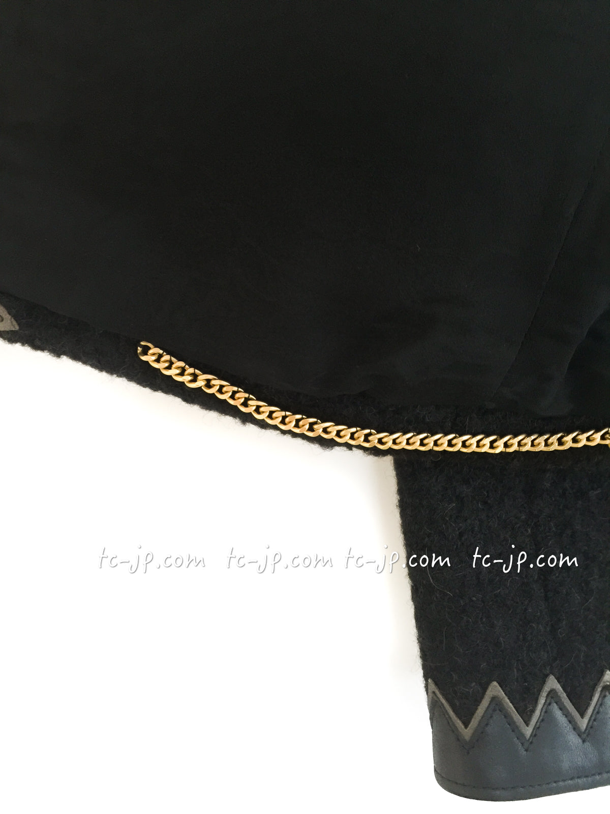 CHANEL 15PF Black Wool Mohair Leather Trim Collarless Jacket 34 シャネル ブラック ウール モヘア レザートリム ノーカラー ジャケット 即発