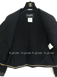 CHANEL 15PF Black Wool Mohair Leather Trim Collarless Jacket 34 シャネル ブラック ウール モヘア レザートリム ノーカラー ジャケット 即発
