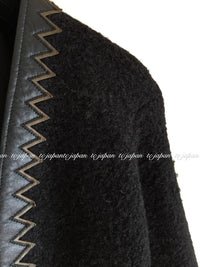 CHANEL 15PF Black Wool Mohair Leather Trim Collarless Jacket 34 シャネル ブラック ウール モヘア レザートリム ノーカラー ジャケット 即発