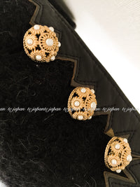 CHANEL 15PF Black Wool Mohair Leather Trim Collarless Jacket 34 シャネル ブラック ウール モヘア レザートリム ノーカラー ジャケット 即発