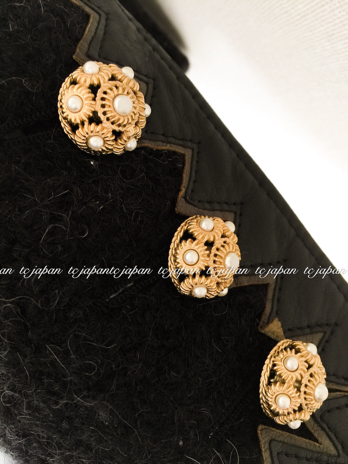 CHANEL 15PF Black Wool Mohair Leather Trim Collarless Jacket 34 シャネル ブラック ウール モヘア レザートリム ノーカラー ジャケット 即発