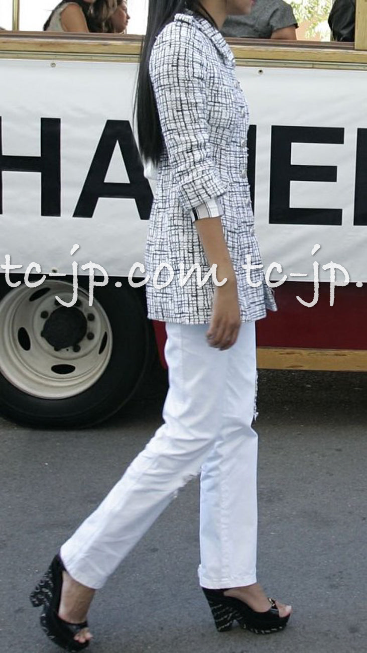 CHANEL 06C White Black Cotton Jacket Coat Lindsay Lohan 38 シャネル ホワイト ブラック コットン ジャケット コート 即発
