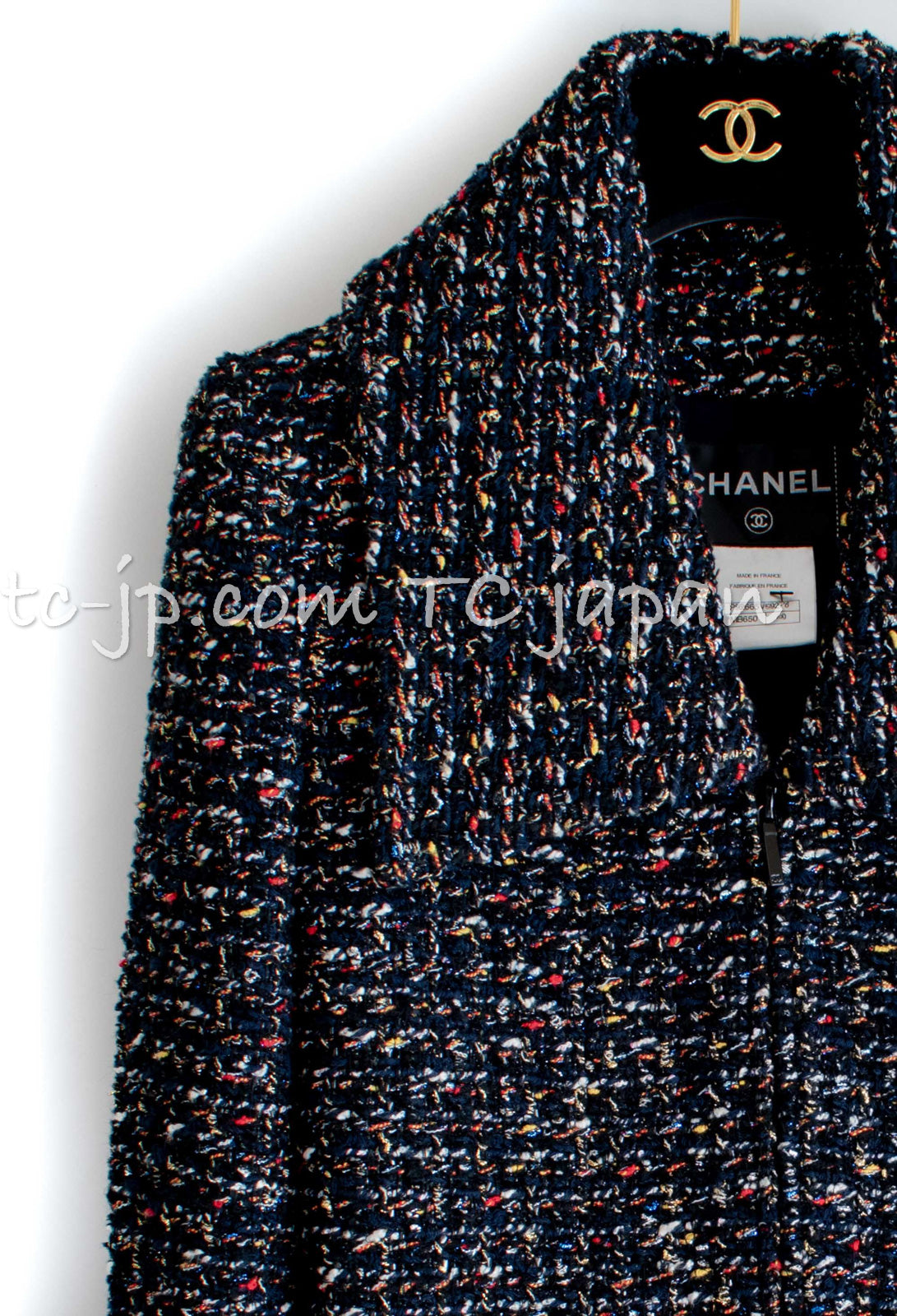CHANEL 15A Black Multicolor Cotton Zipper Fantasy Tweed Jacket 40 シャネル ブラック マルチカラー コットン ジッパー ファンタジー ツイード ジャケット 即発