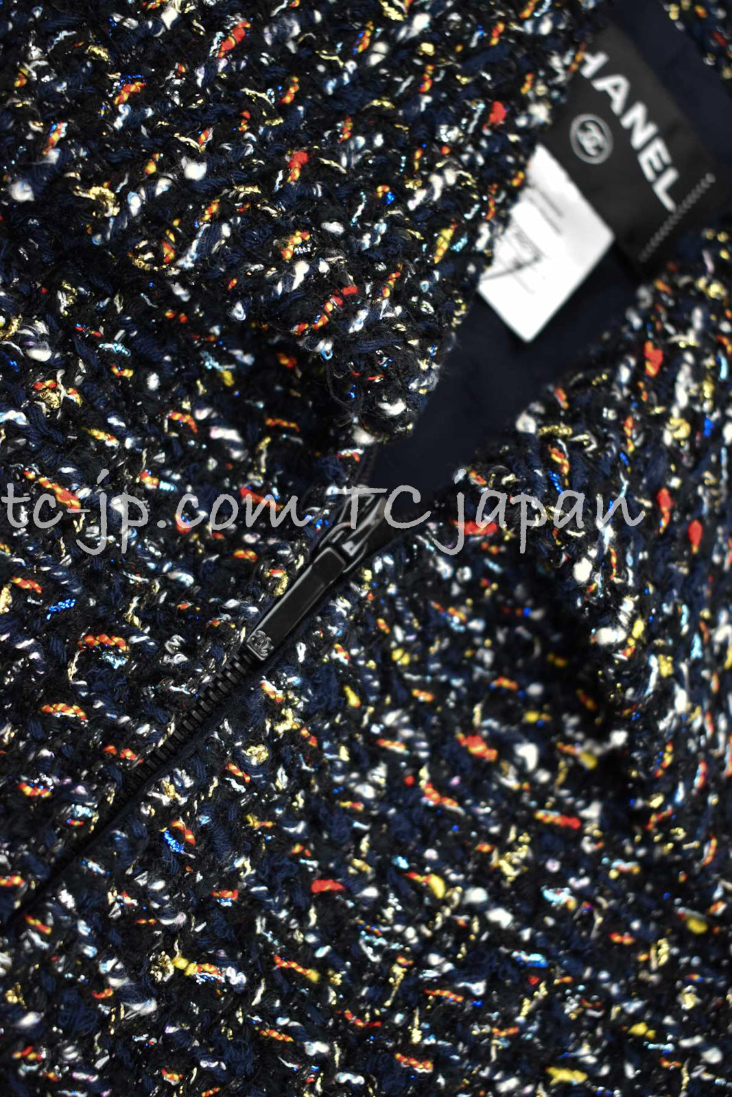 CHANEL 15A Black Multicolor Cotton Zipper Fantasy Tweed Jacket 40 シャネル ブラック マルチカラー コットン ジッパー ファンタジー ツイード ジャケット 即発