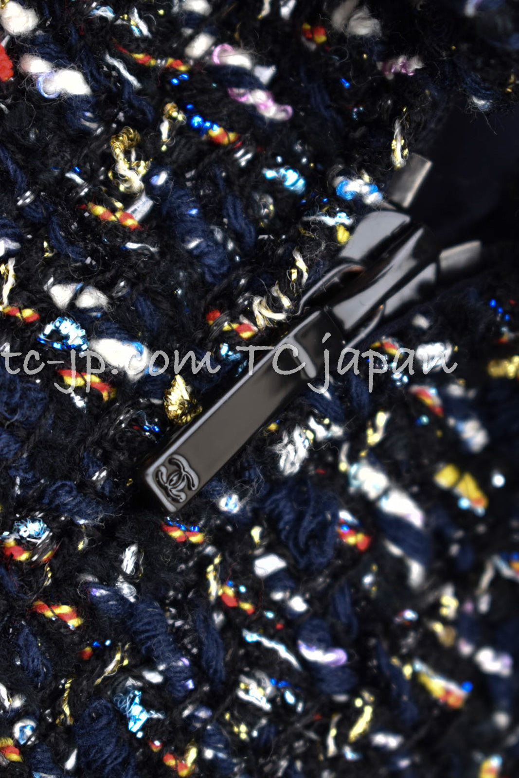 CHANEL 15A Black Multicolor Cotton Zipper Fantasy Tweed Jacket 40 シャネル ブラック マルチカラー コットン ジッパー ファンタジー ツイード ジャケット 即発