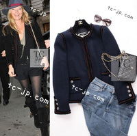 CHANEL 09PF Navy Black Red Trim Moscow Wool Tweed Jacket 38 シャネル ネイビー ブラック レッド トリム ロマノフ ウール ツイード ジャケット 即発